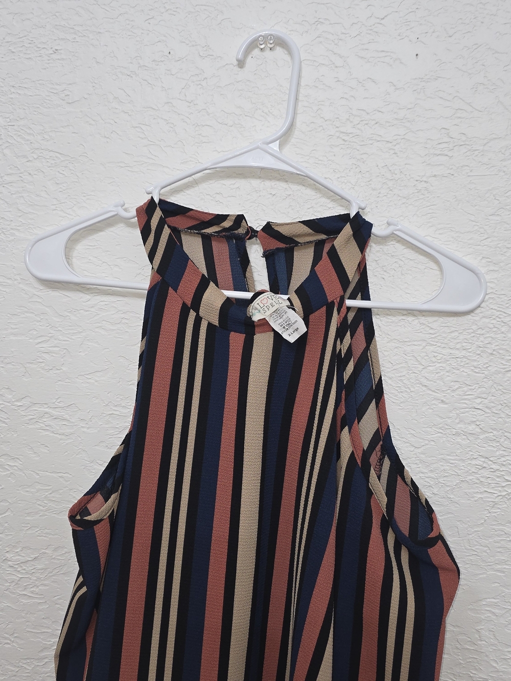 Striped Halter Tank Top Long Sleeve - Navy, Rust & Cream Love Spell XL - Picture 3 of 6